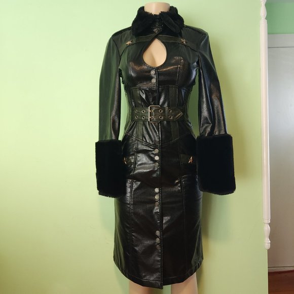 Lip Service Jackets & Blazers - Vintage Lip Service Vice Faux Fur Keyhole Military Black And Green Trench Coat